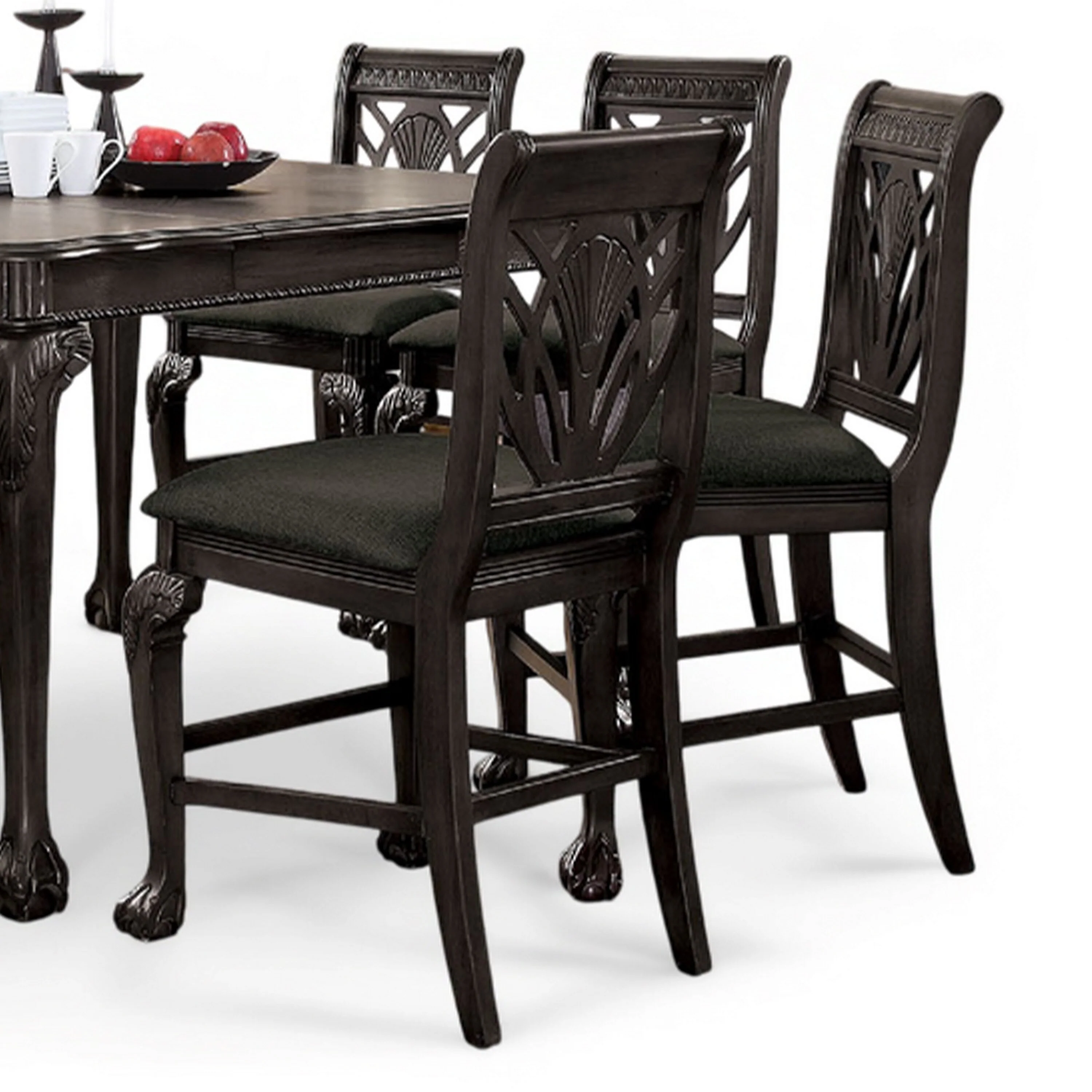 Burg 9pc Extendable Counter Height Table Set, Carved Trim, Dark Gray