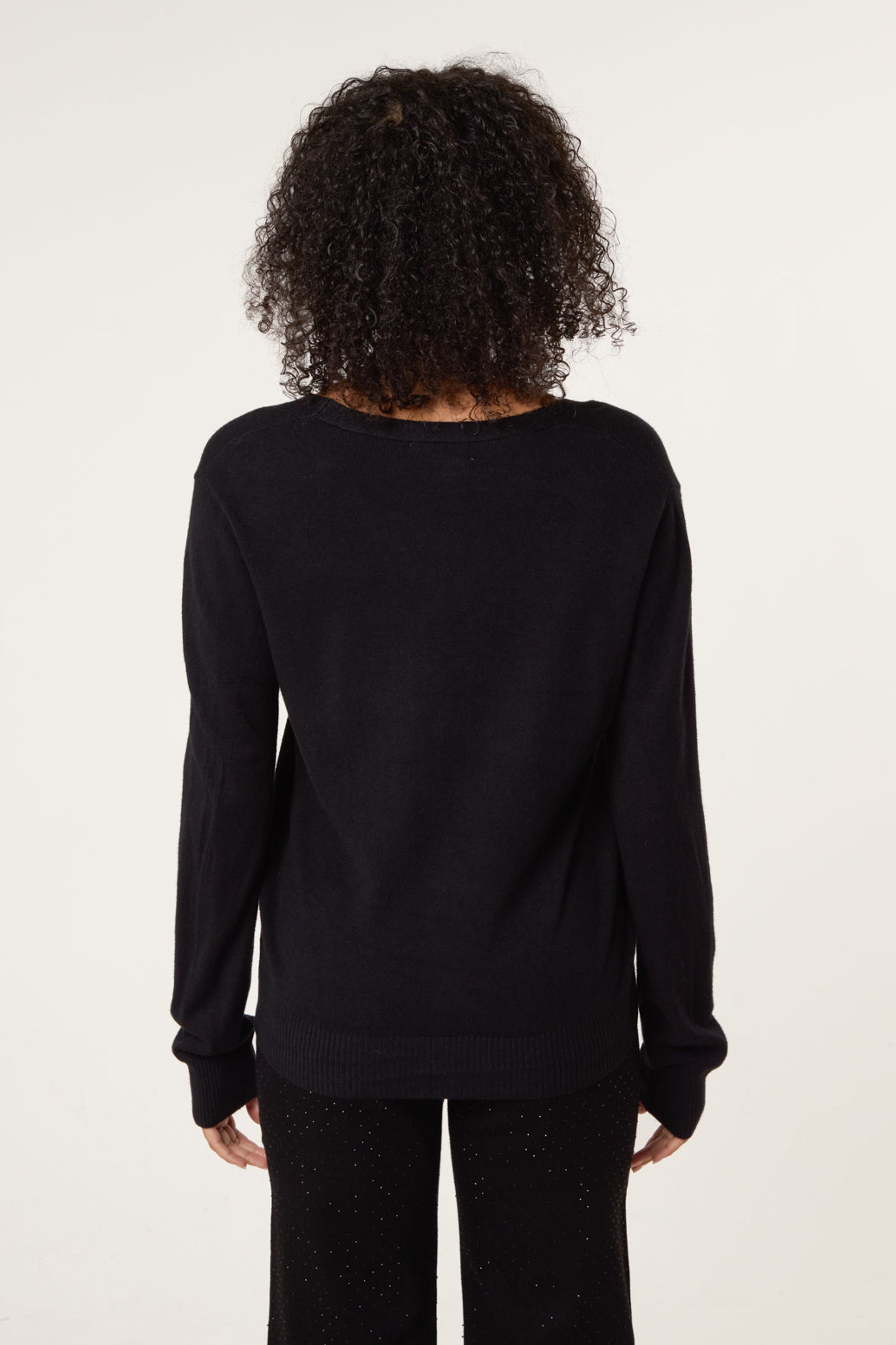 Blue Vanilla Black V Neck Diamante Button Cardigan
