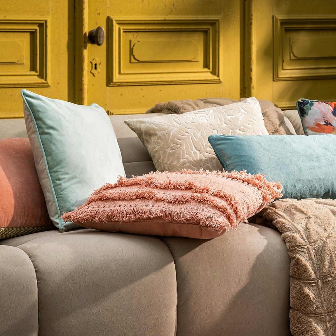 - Coussin - rose en coton 45x45 cm uni