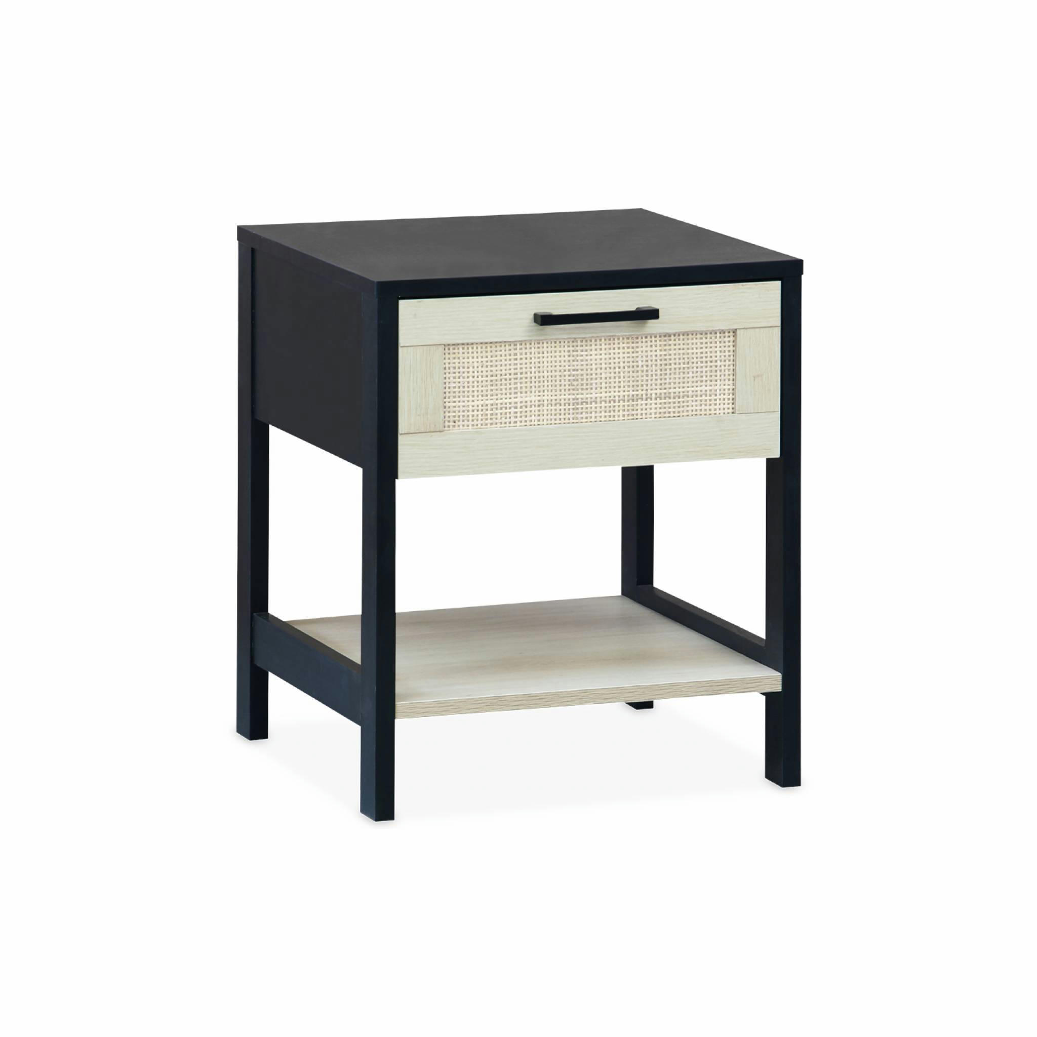 BIANCA - Table de chevet noir et cannage 40 x 40 x 48cm