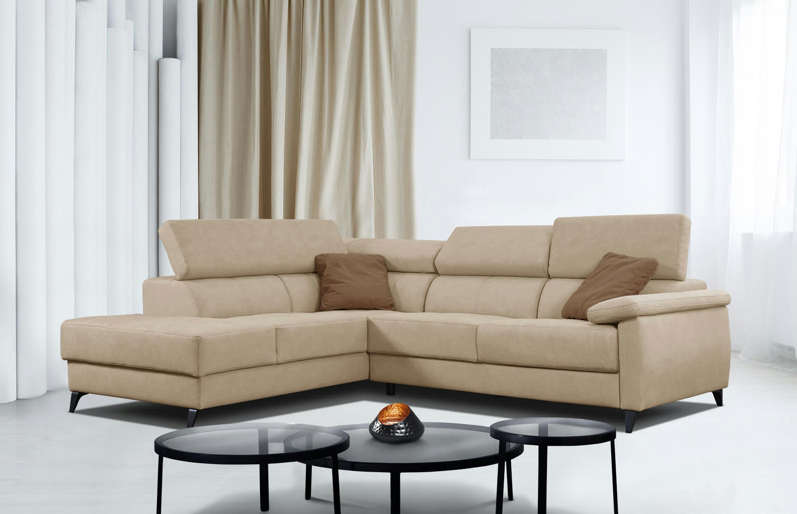 TAUNUS - Canapé d'angle gauche 5 places beige