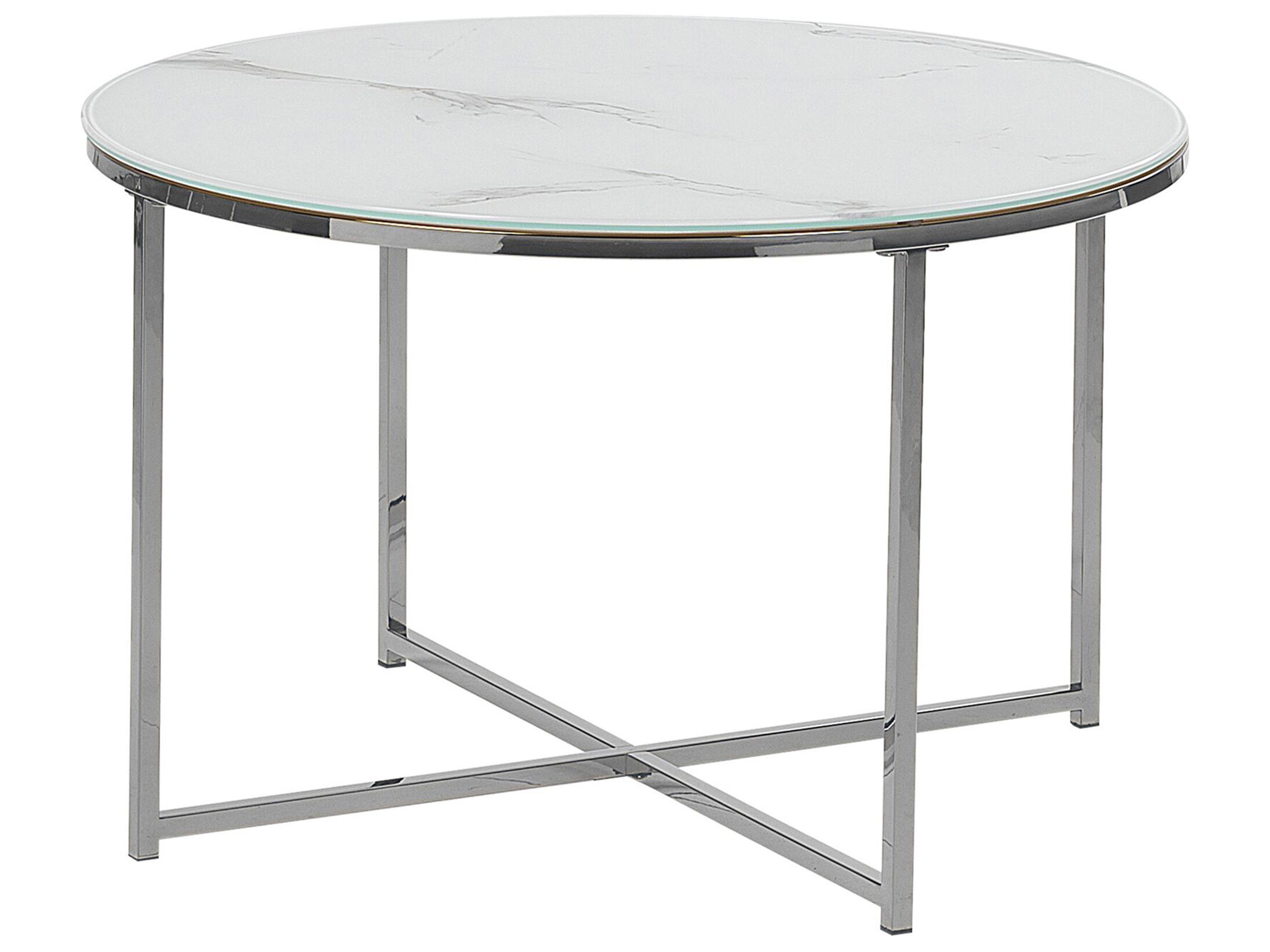 Coffee Table QUINCY Tempered Glass Marble/ Silver