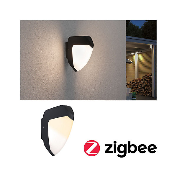 Applique d'extérieur LED Smart Home Zigbee 3.0 Ikosea favorable aux insectes IP44 50x203 mm Tunable Warm 4,4W 350lm 230V Anthracit