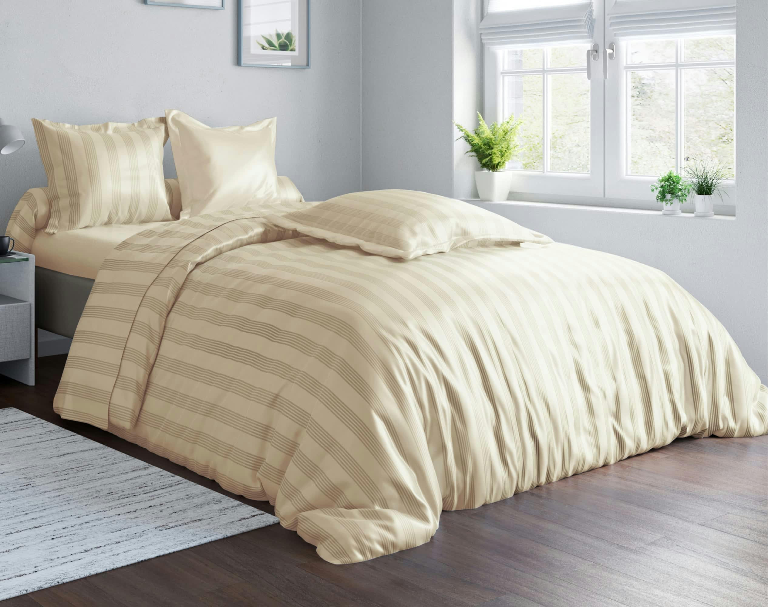 SATIN - Drap-housse 90x190 en satin de coton  beige