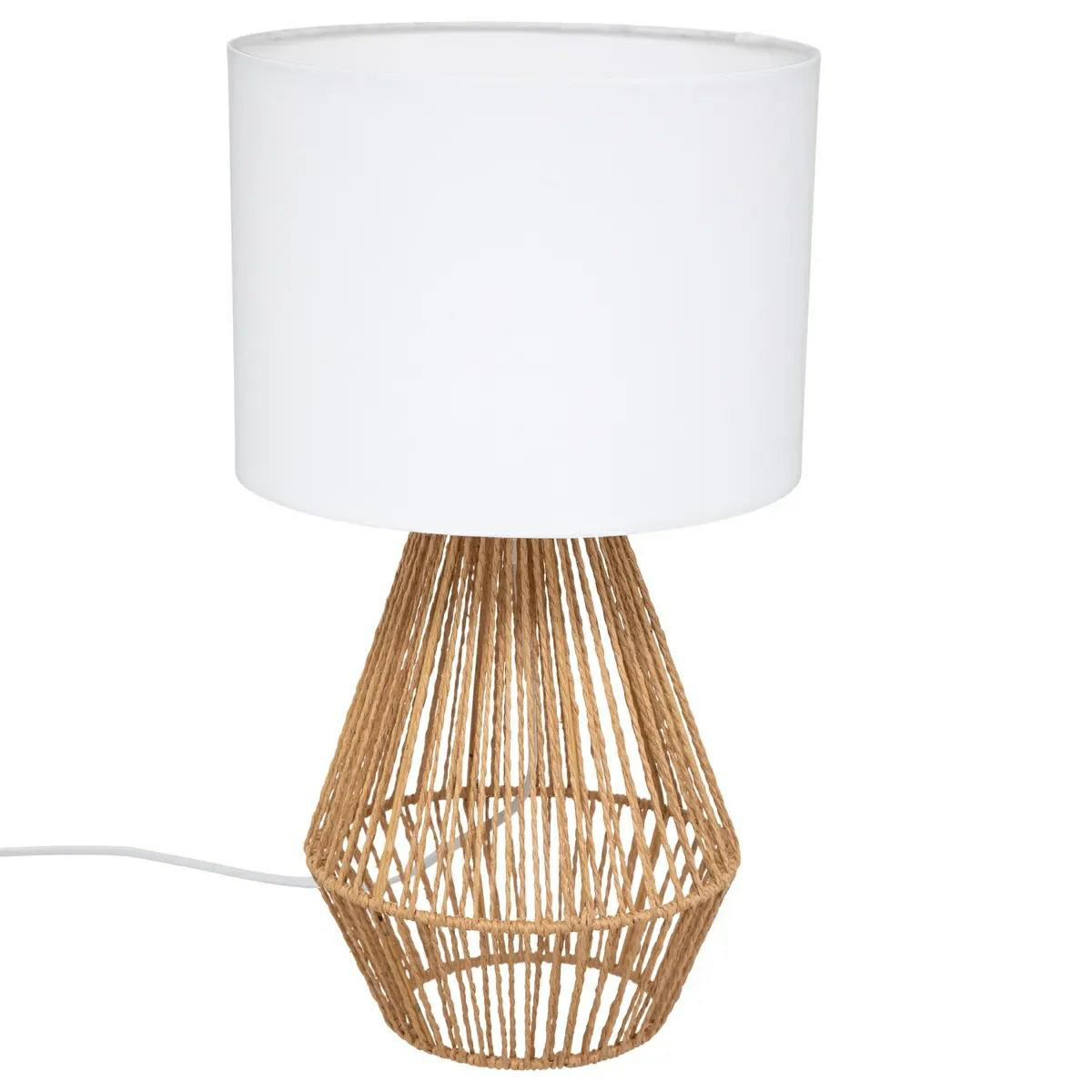 Lampka stołowa Lila beżowo biała 40x23 cm plecionka dekoracyjna