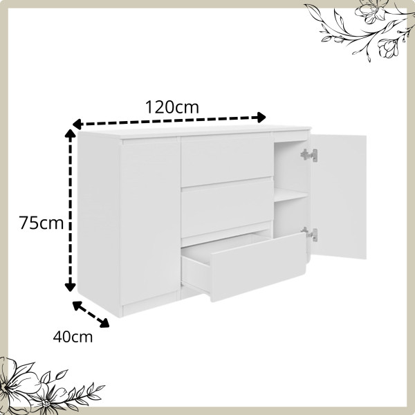 Komoda BASIC 2D3S – Biała | 120x75x40 cm