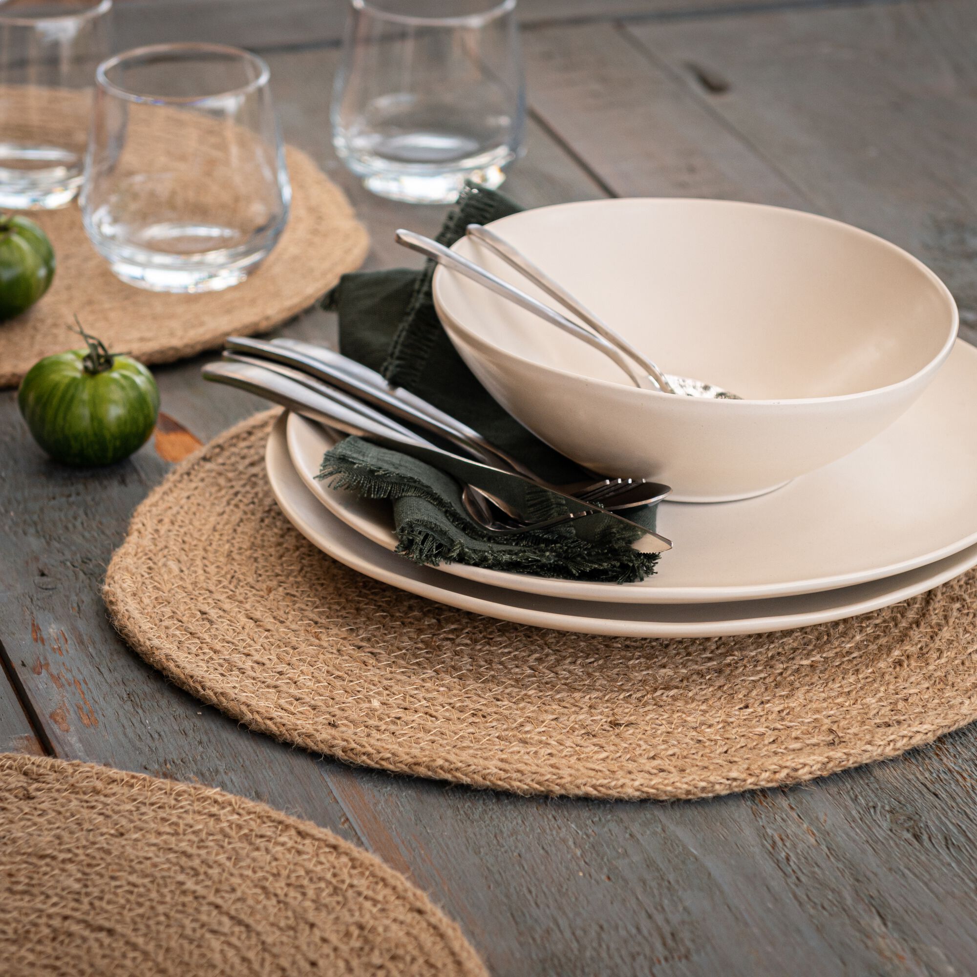 SANAS - Lot de 4 sets de table ronds en jute - naturel D34cm