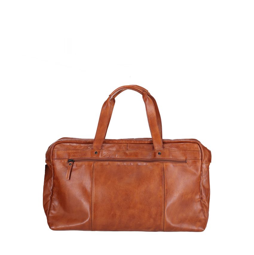 Manfield Cognac leren weekendtas