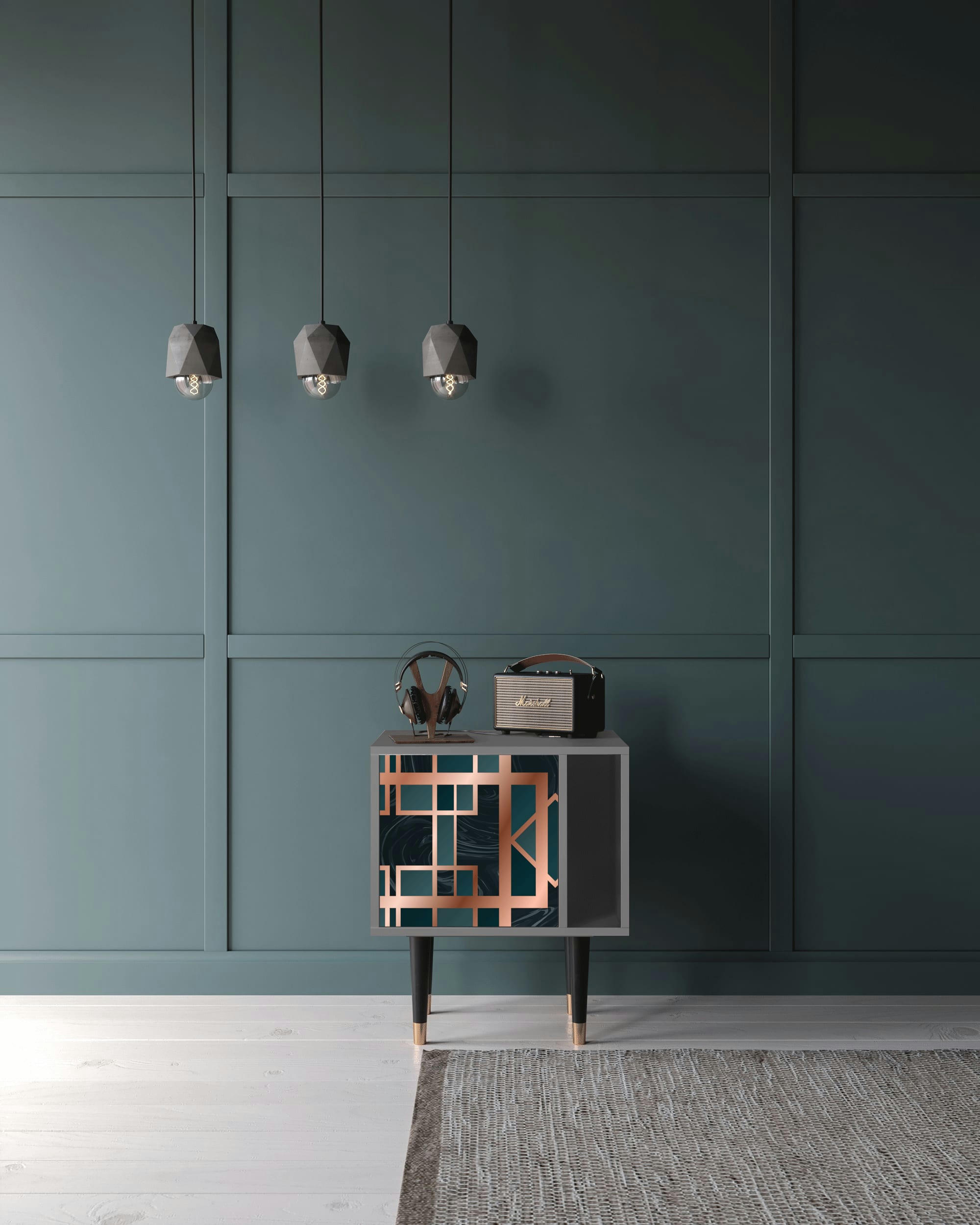 EMERALD METRO - Table de chevet bleu-vert 1 porte L 58 cm