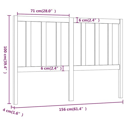 NNEVL Bed Headboard Black 156x4x100 cm Solid Wood Pine