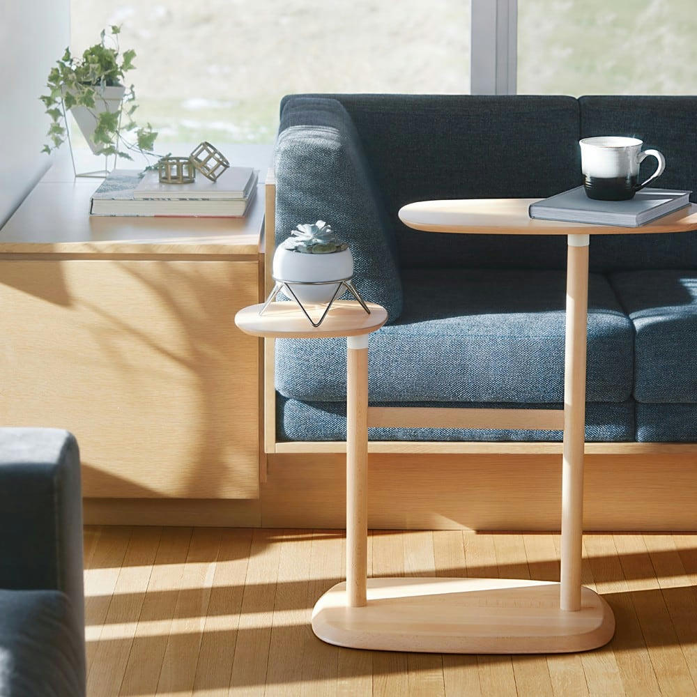 SWIVO - Table d'appoint double plateaux pivotants bois naturel H 71,5cm