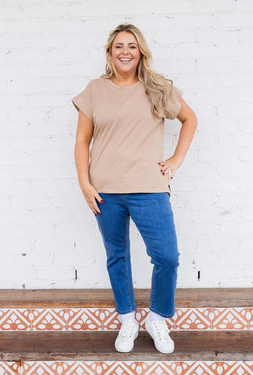 Selene Cap Sleeve Tee in Camel