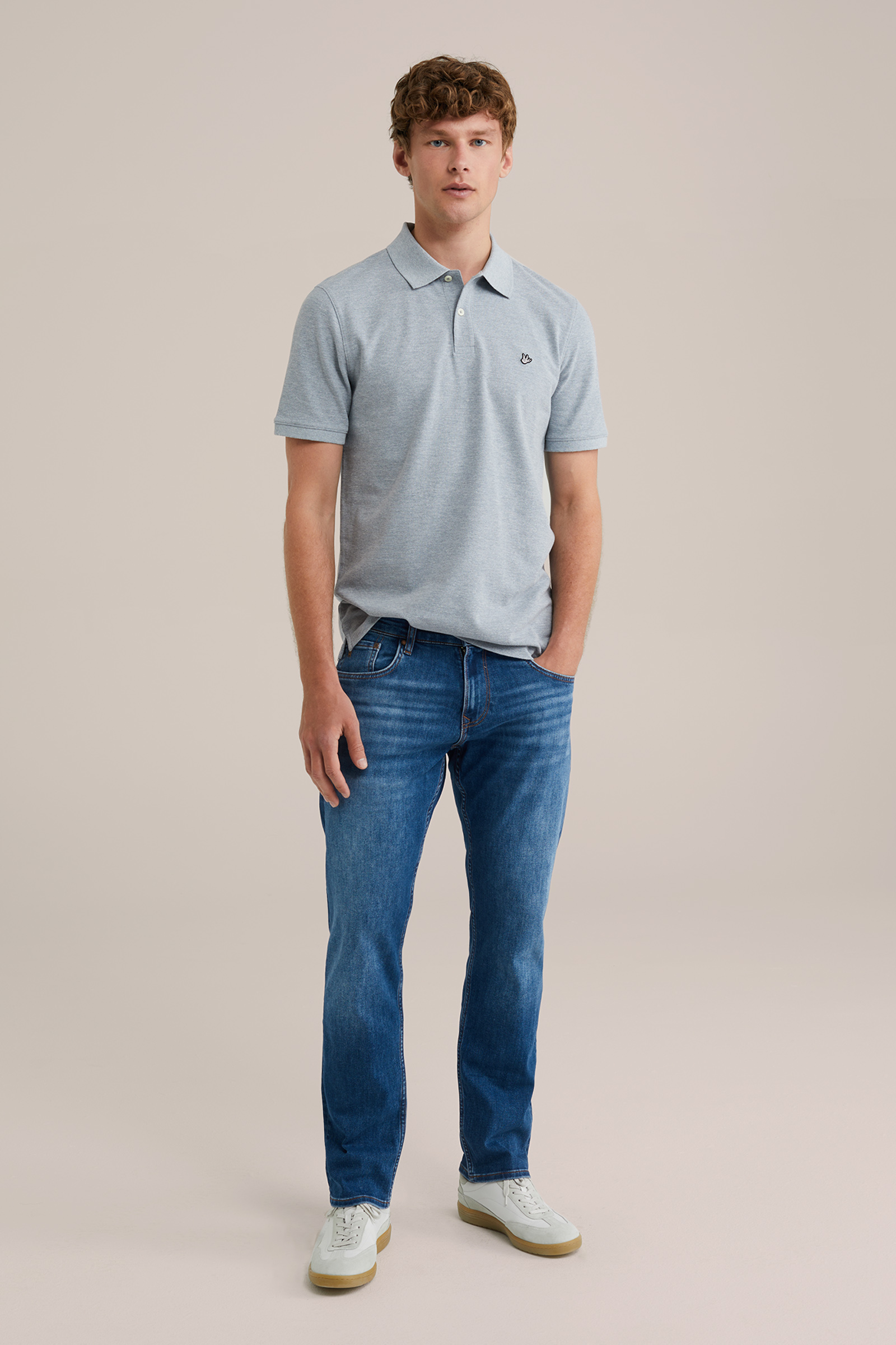 Heren Slim fit polo met structuur met embroidery