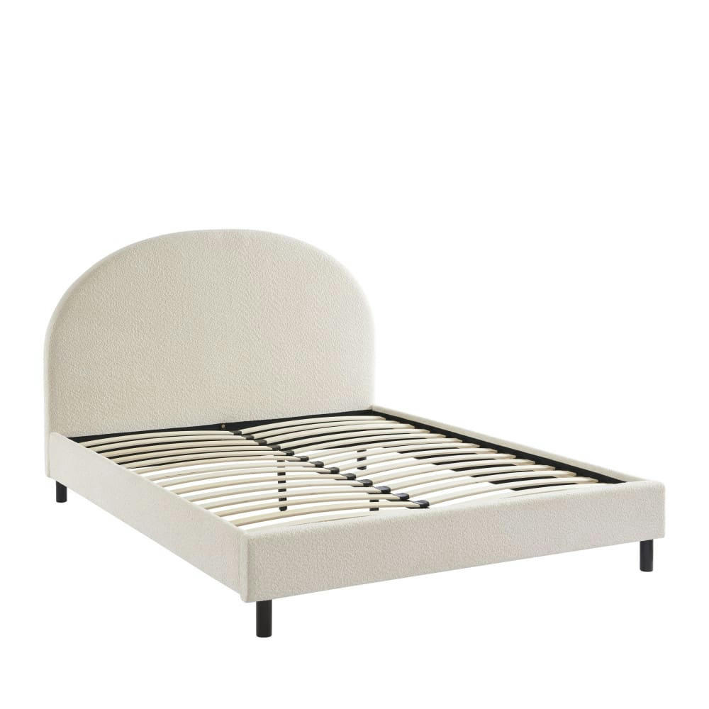 MERLE - Lit en tissu bouclette 160x200 ecru