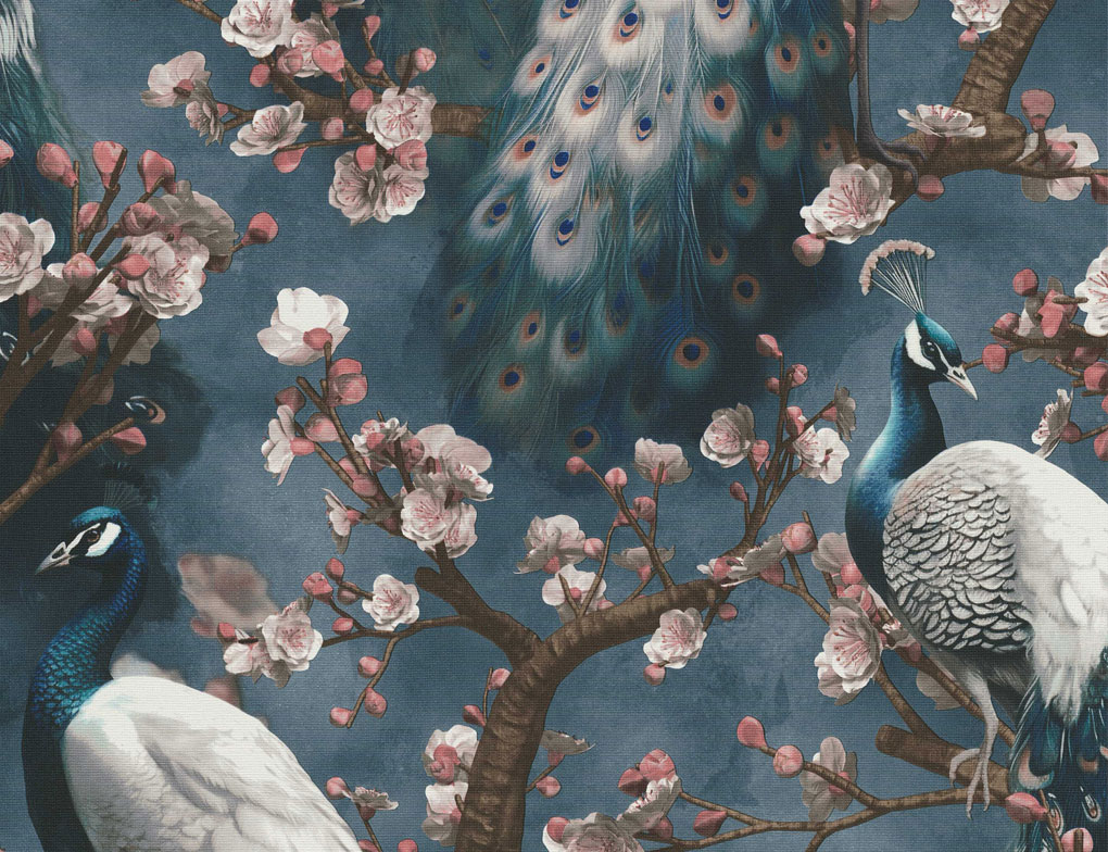 Vliestapete Blume Pfau Blau
