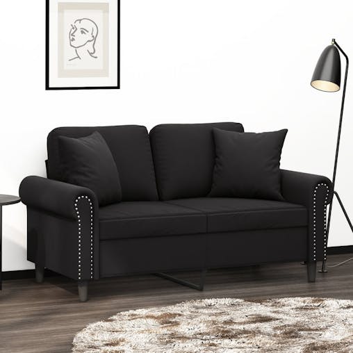 NNEVL 2-Seater Sofa with Throw Pillows Black 120 cm Velvet