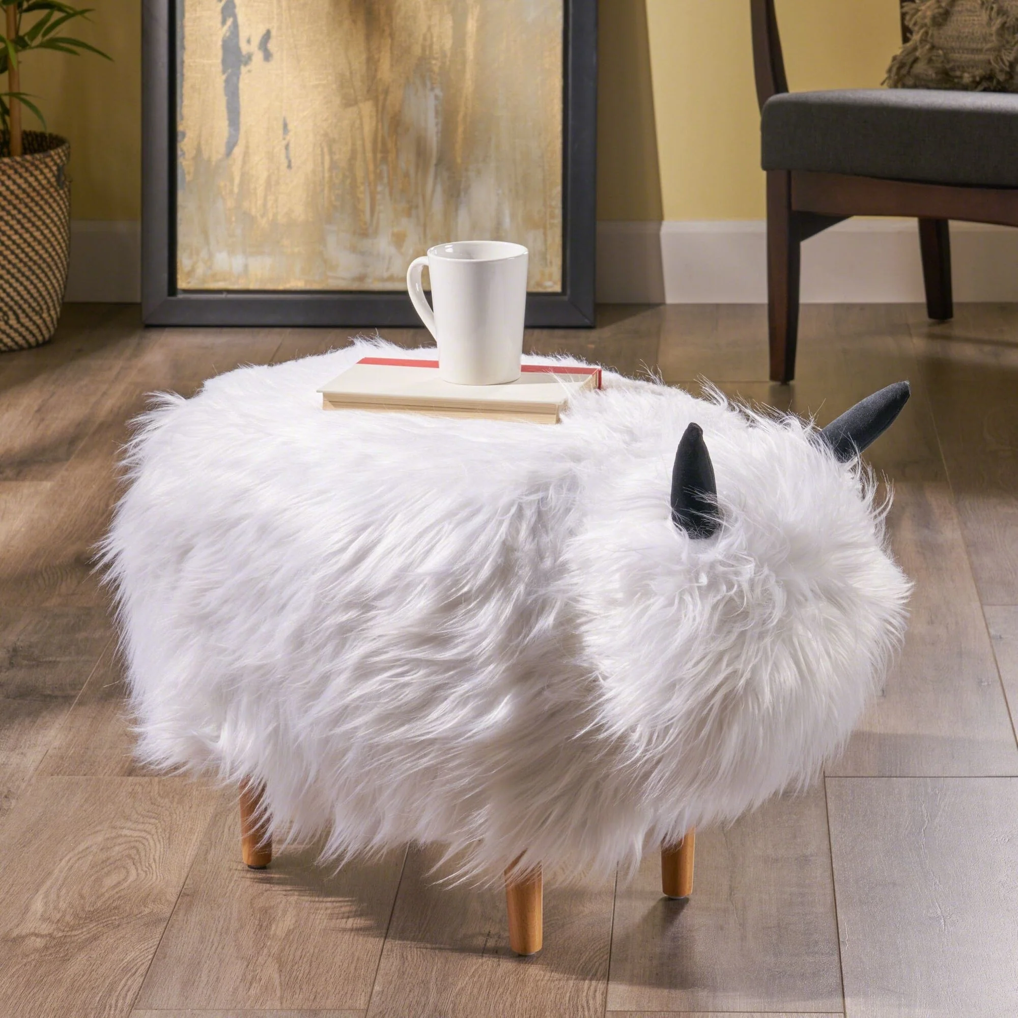 Oaks Aura Unique Yak Design Ottoman, Upholstered Children Seat, Multi-functional Design Sturdy and Stable Chair
