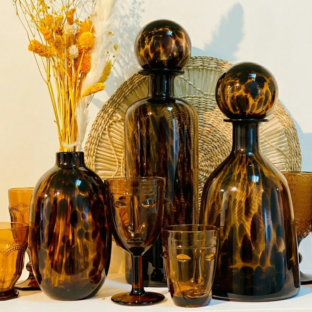 - Vase léopard ambre verre H20cm