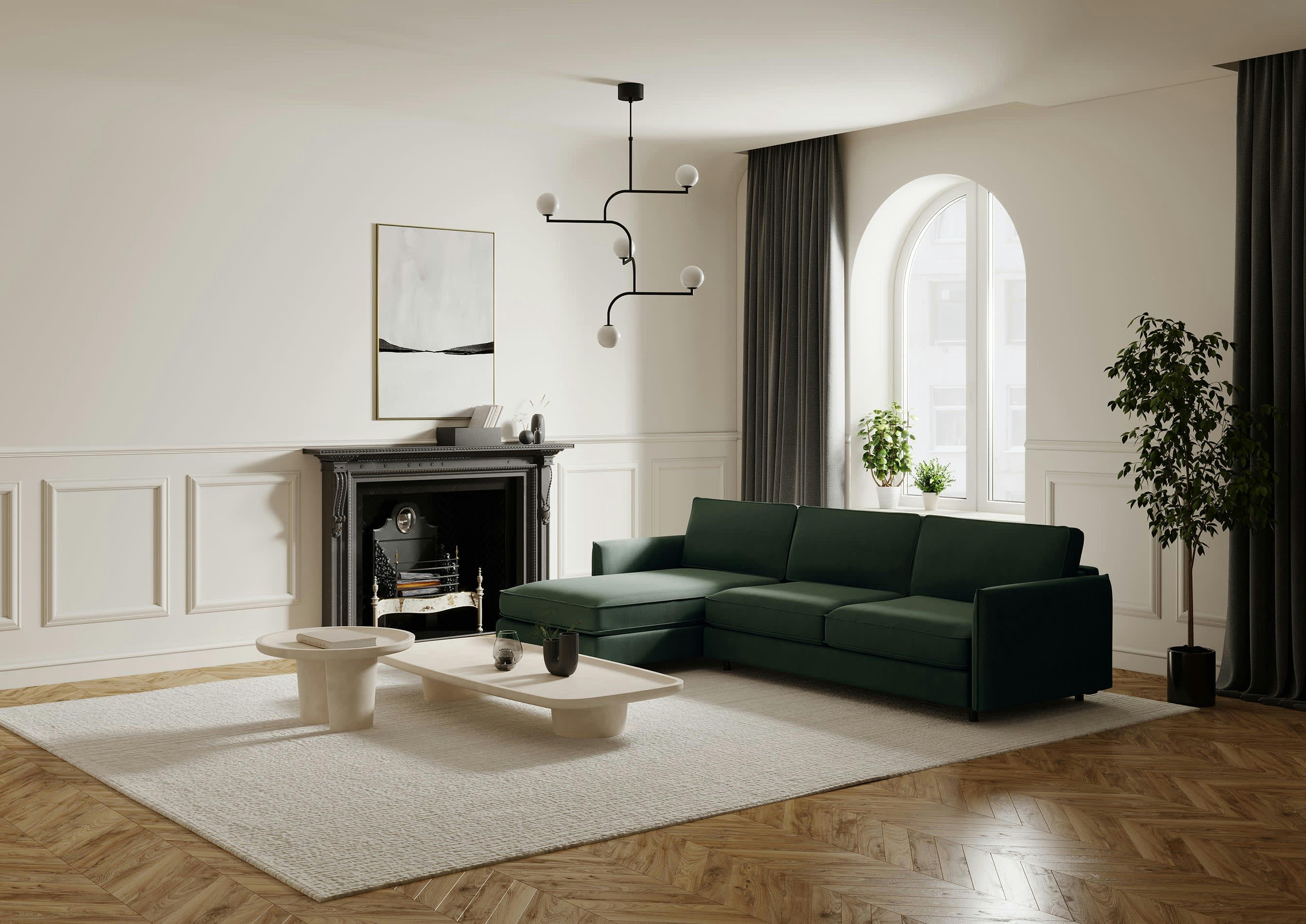 ISAKA - Canapé convertible d'angle gauche matelas tissu tramé vert olive 140cm