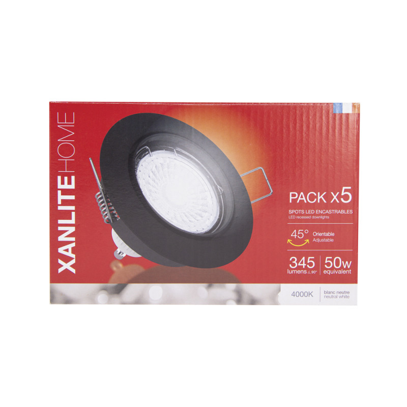 Spot encastrable LED noir GU10 blanc neutre IP20 345 lm 5 W 5 pièces XANLITE