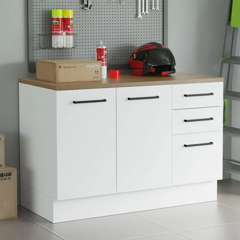 Madesa Heavy-Duty Garage Base Cabinet 47x33, 2 Doors, 3 Drawers - White
