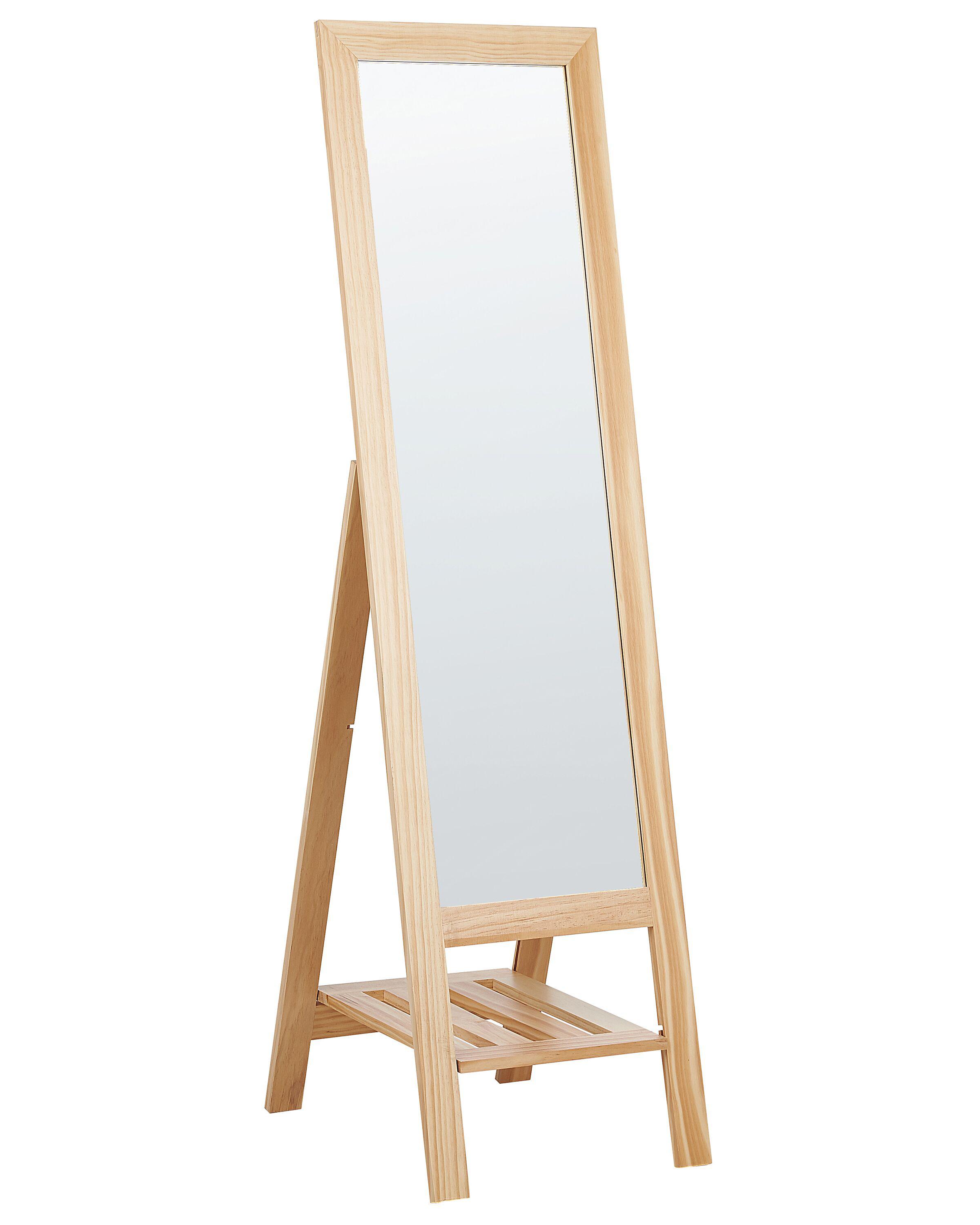 Standing Mirror with Shelf LUISANT 145 cm Pine Wood Light Brown
