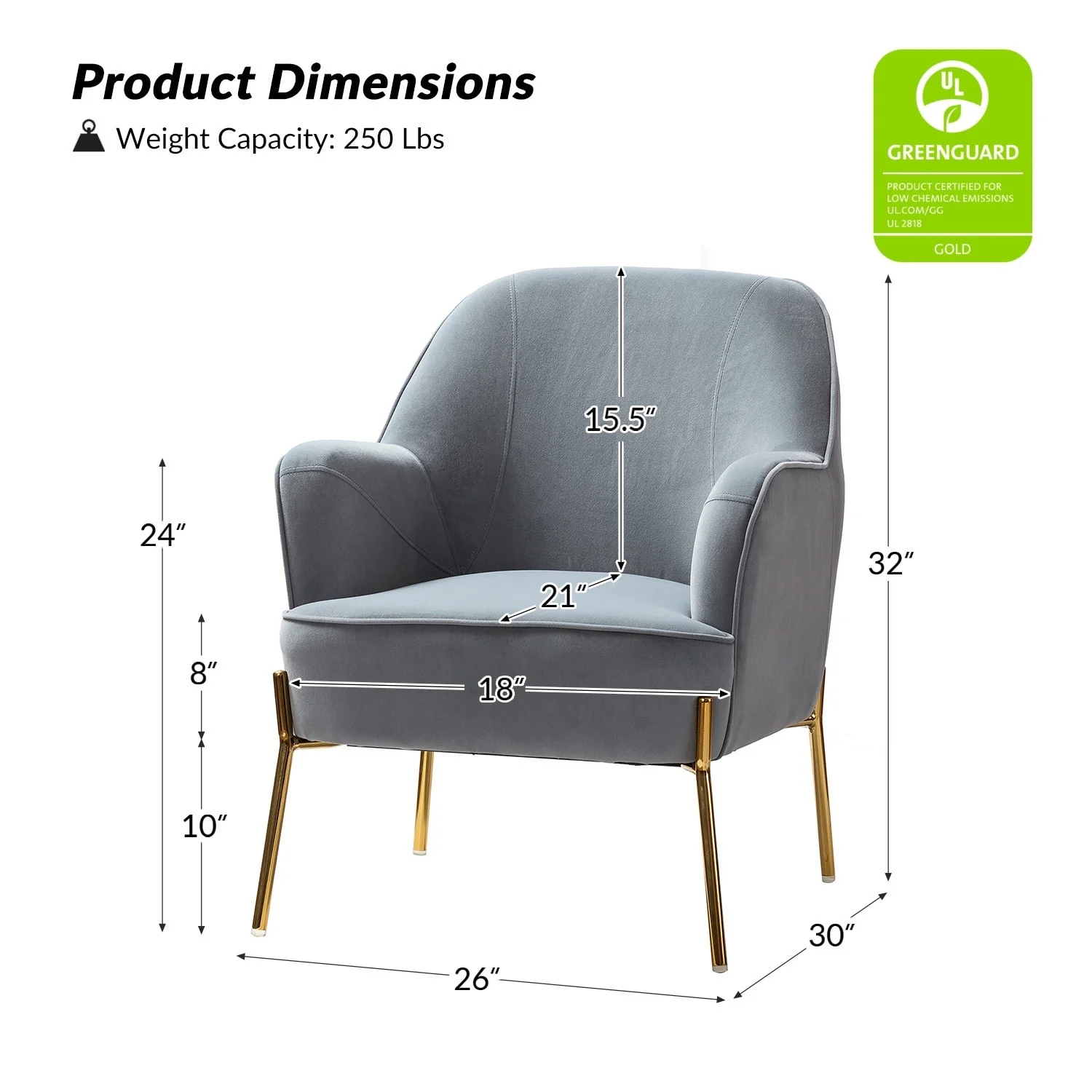 Marina Modern Velvet Accent Chair with Golden Legs Set of 2 by HULALA HOME