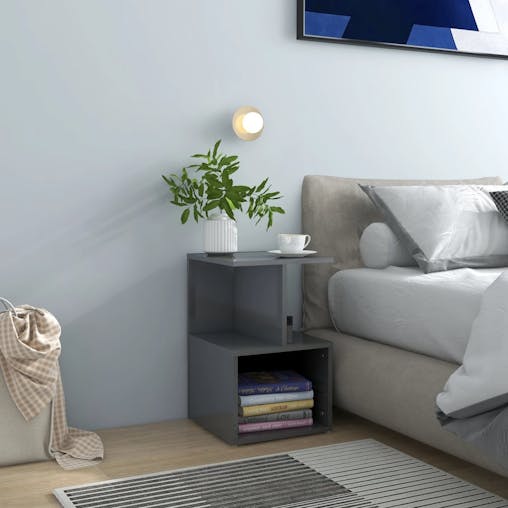 NNEVL Bedside Cabinets 2 pcs High Gloss Grey 35x35x55 cm Chipboard