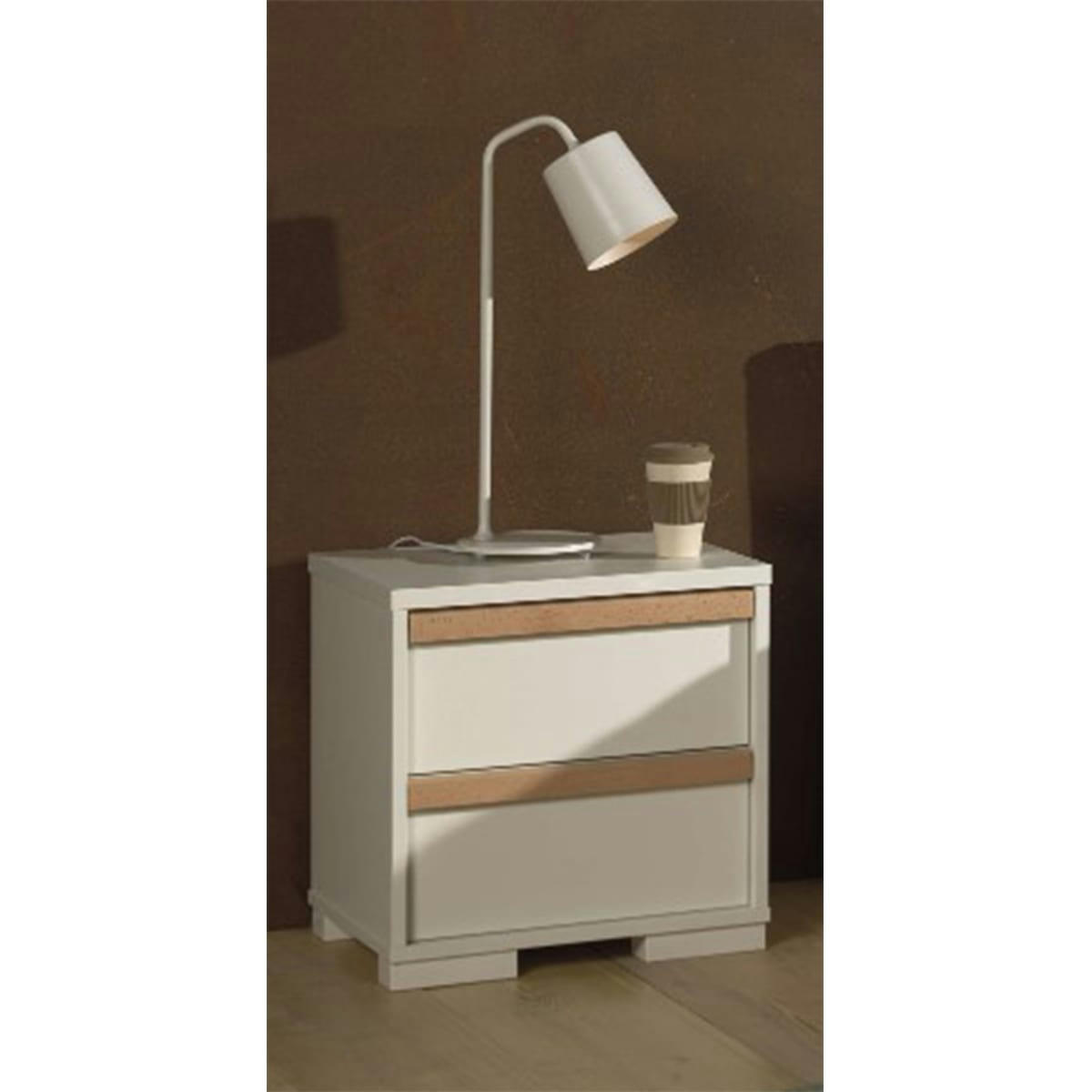 LONDON - Table de chevet 2 tiroirs blanc