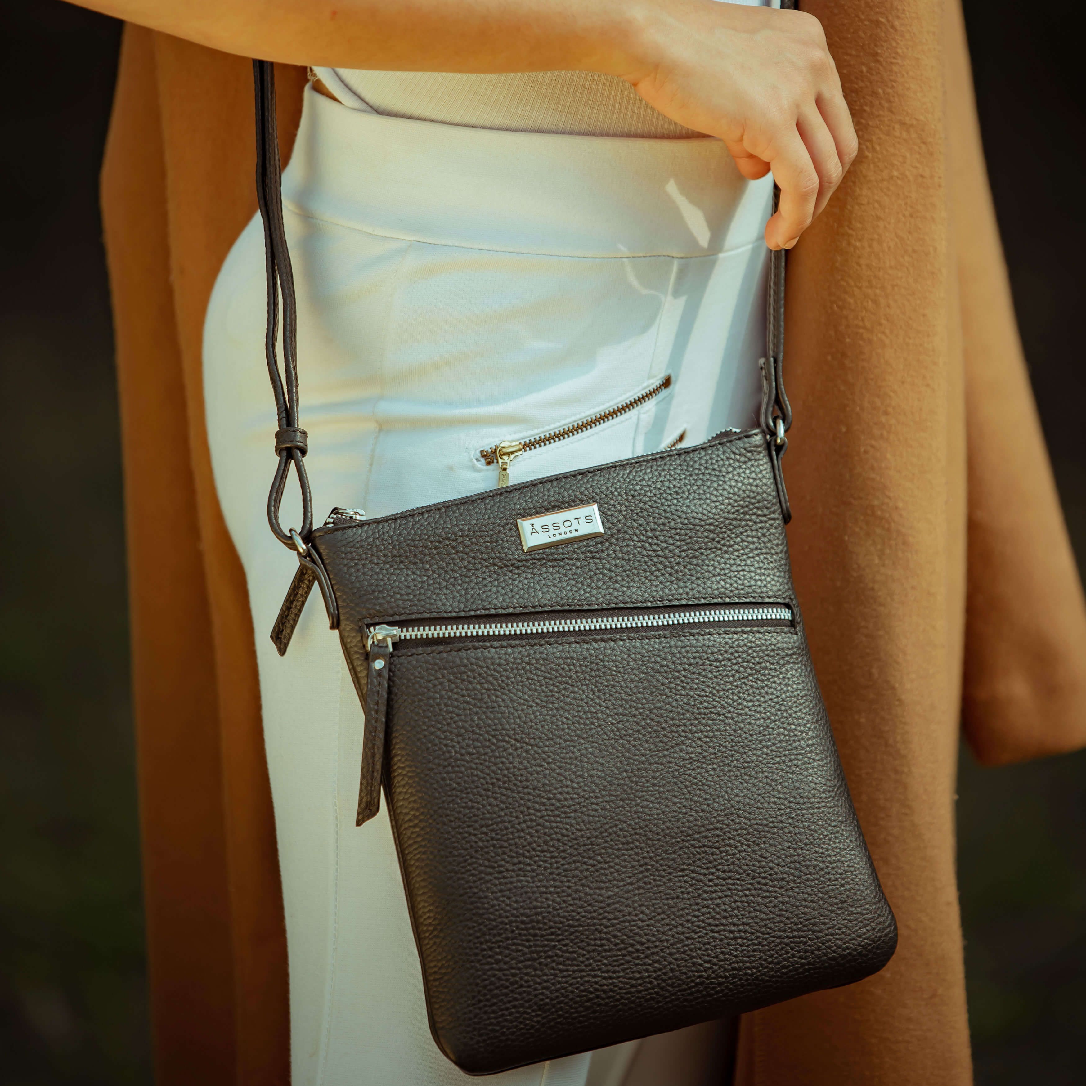 Assots London ROSY' Pebble Grain Soft Real Leather Crossbody Bag