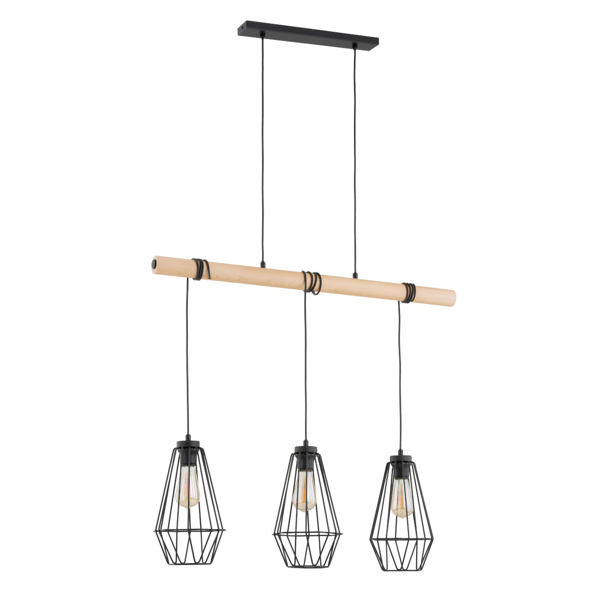 Lampa wisząca REJA jasne drewno-czarna 3xE27x15W wym:120x95x20cm IP20 Alfa