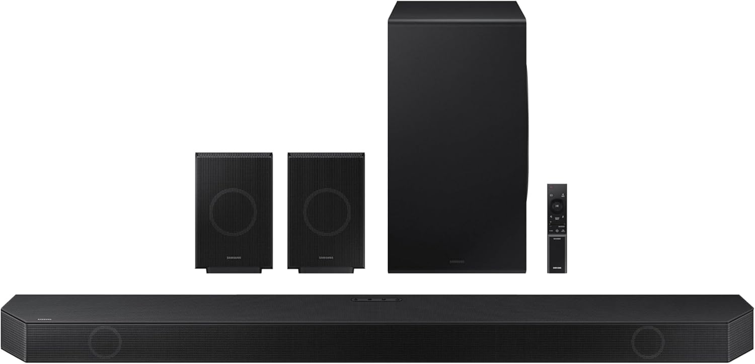 SAMSUNG Q990D 11.1.4ch Soundbar w/Wireless Dolby Atmos Audio  Rear Speaker Included  Q-Symphony  SpaceFit Sound Pro  Adaptive Sound  Game Mode Pro with Alexa Built-in  HW-Q990D/ZA