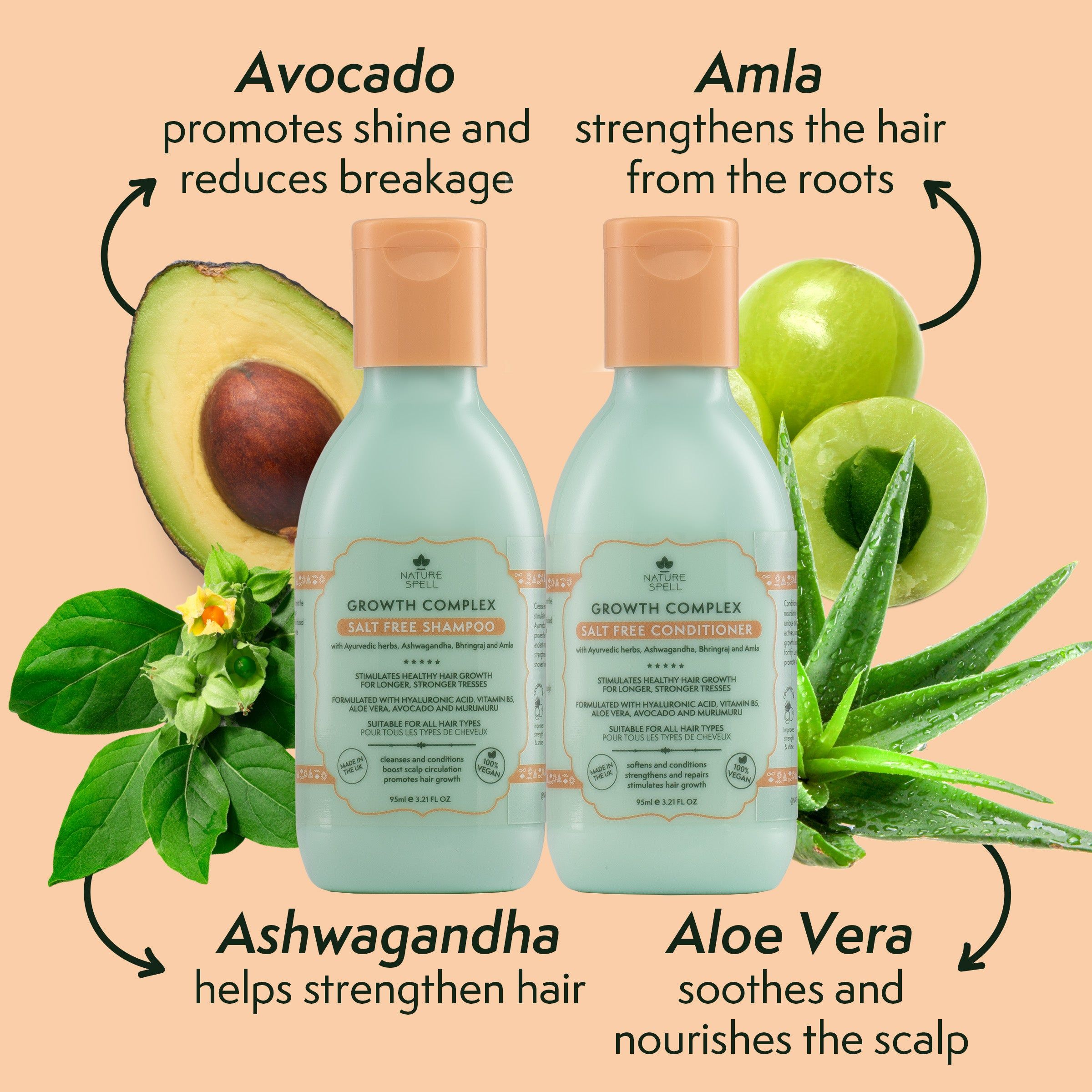 Nature Spell Growth Complex Duo - Hair Growth Shampoo & Conditioner Travel Si