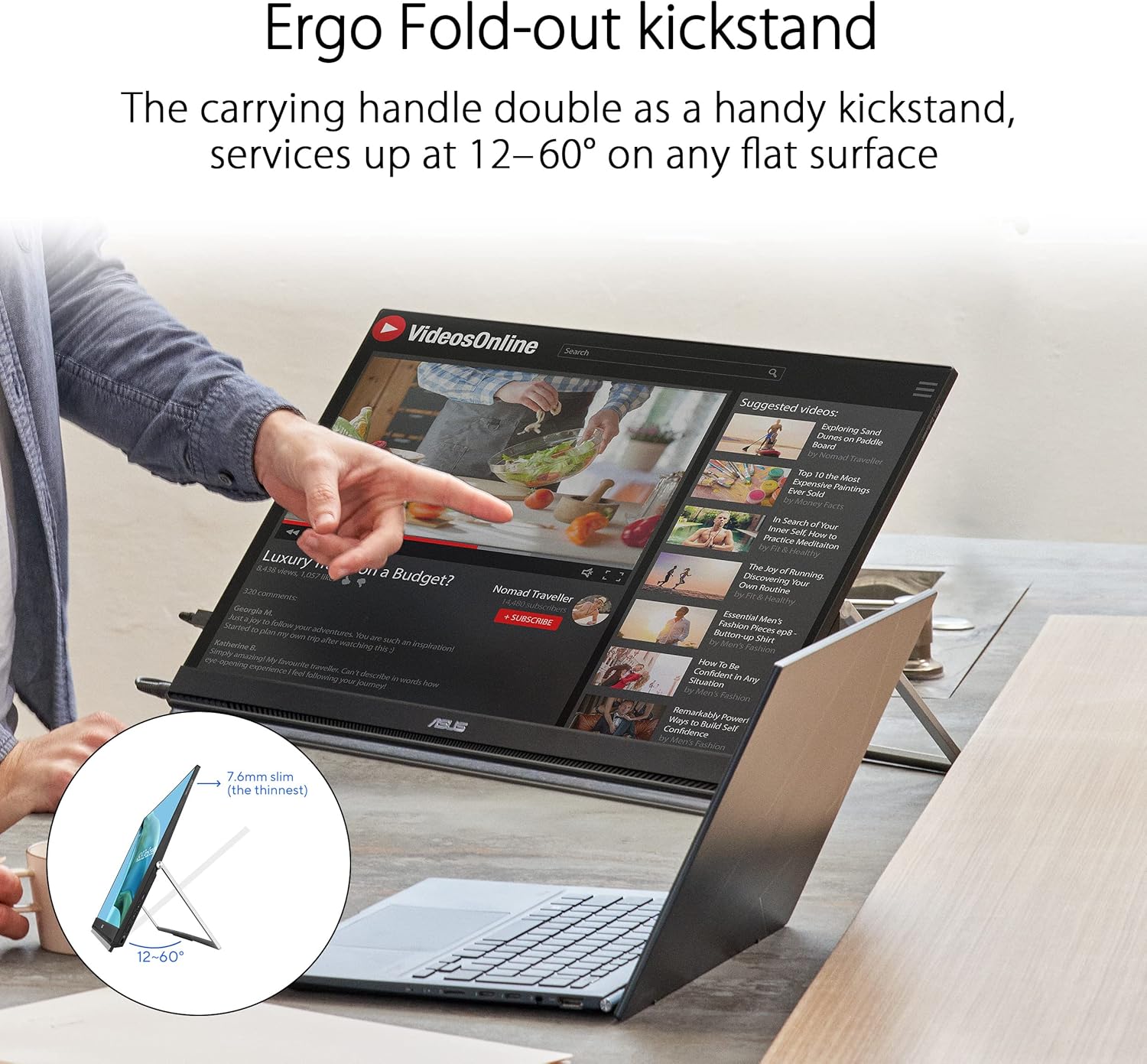 ASUS ZenScreen 24” (23.8” viewable) 1080P Portable USB-C Monitor (MB249C) - FHD  IPS  Eye Care  Speakers  Multi-Stand Design  Kickstand  C-clamp Arm  Partition Hook  Carrying Handle  WFH Monitor