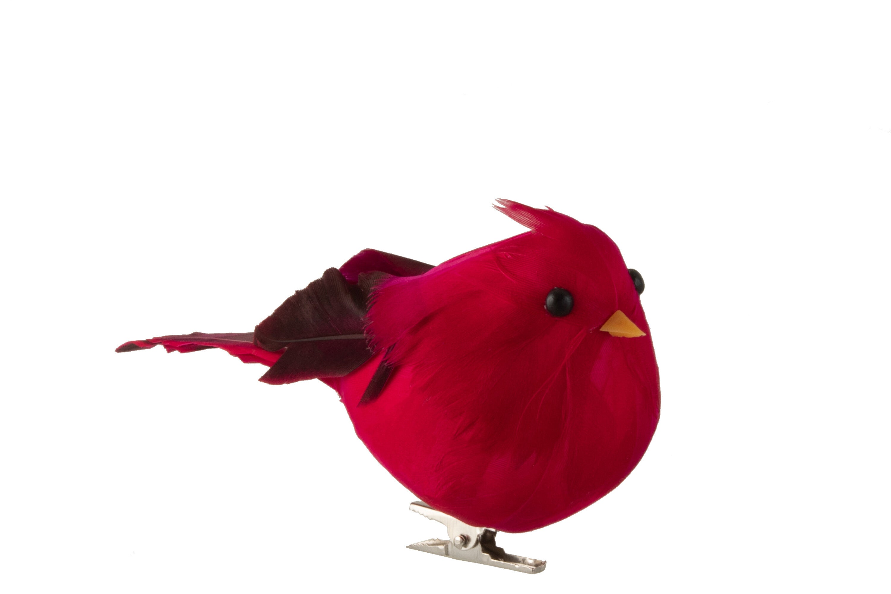 J-Line vogels met clip - polyfoam/veren - donkerrood - large - 6 stuks