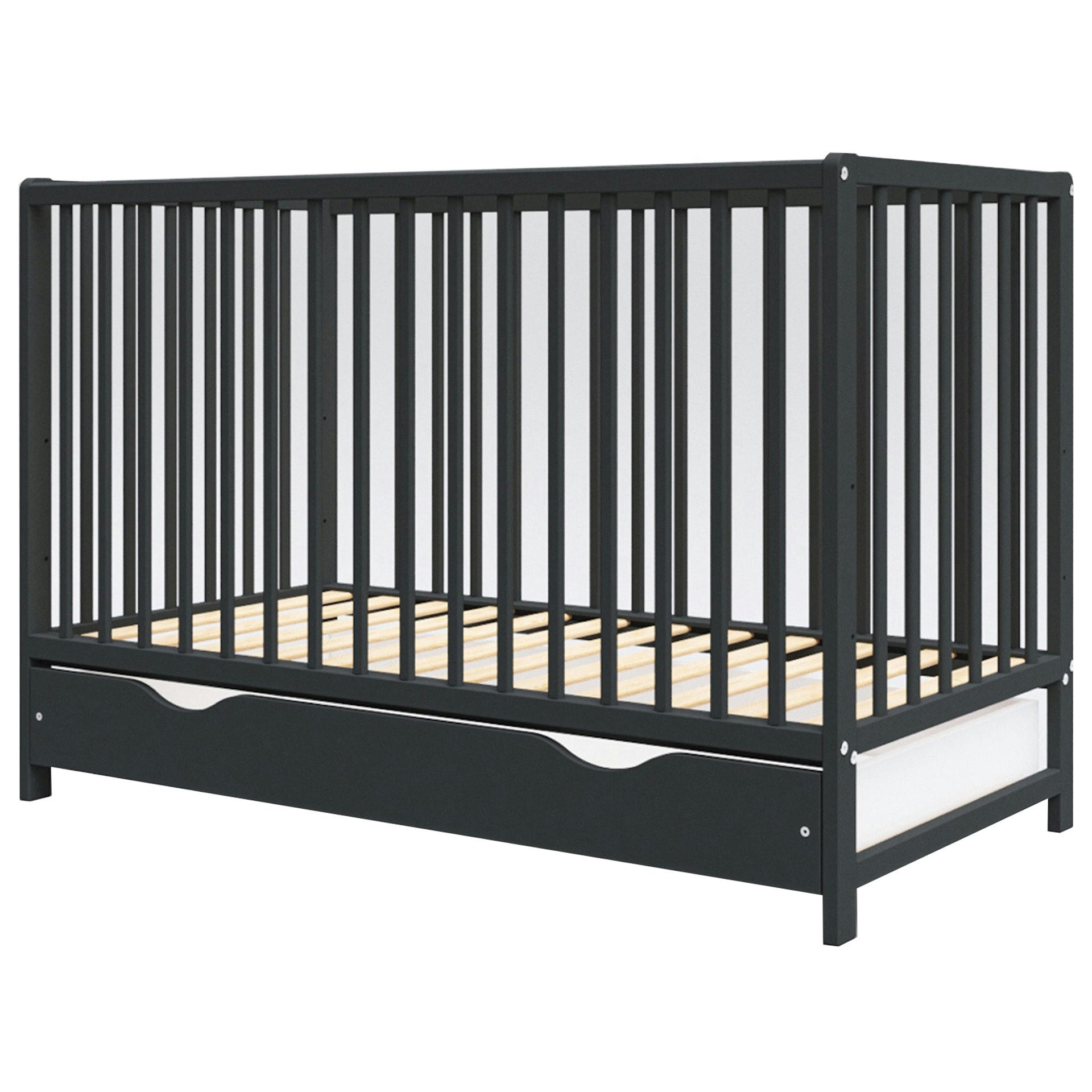 ANNA - Lit bébé évolutif en bois avec tiroir - Anthracite -120x60 cm