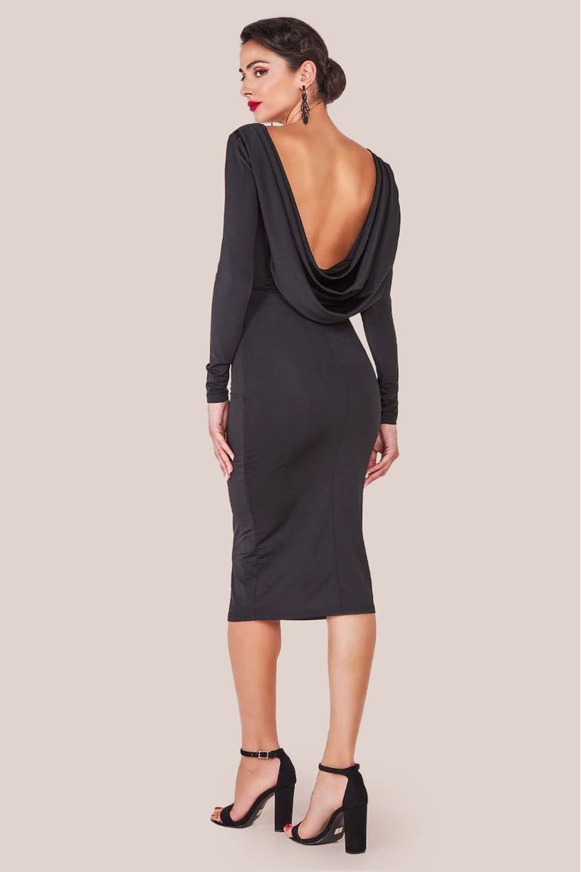 Goddiva Diamante Fishnet Cowl Back Midi