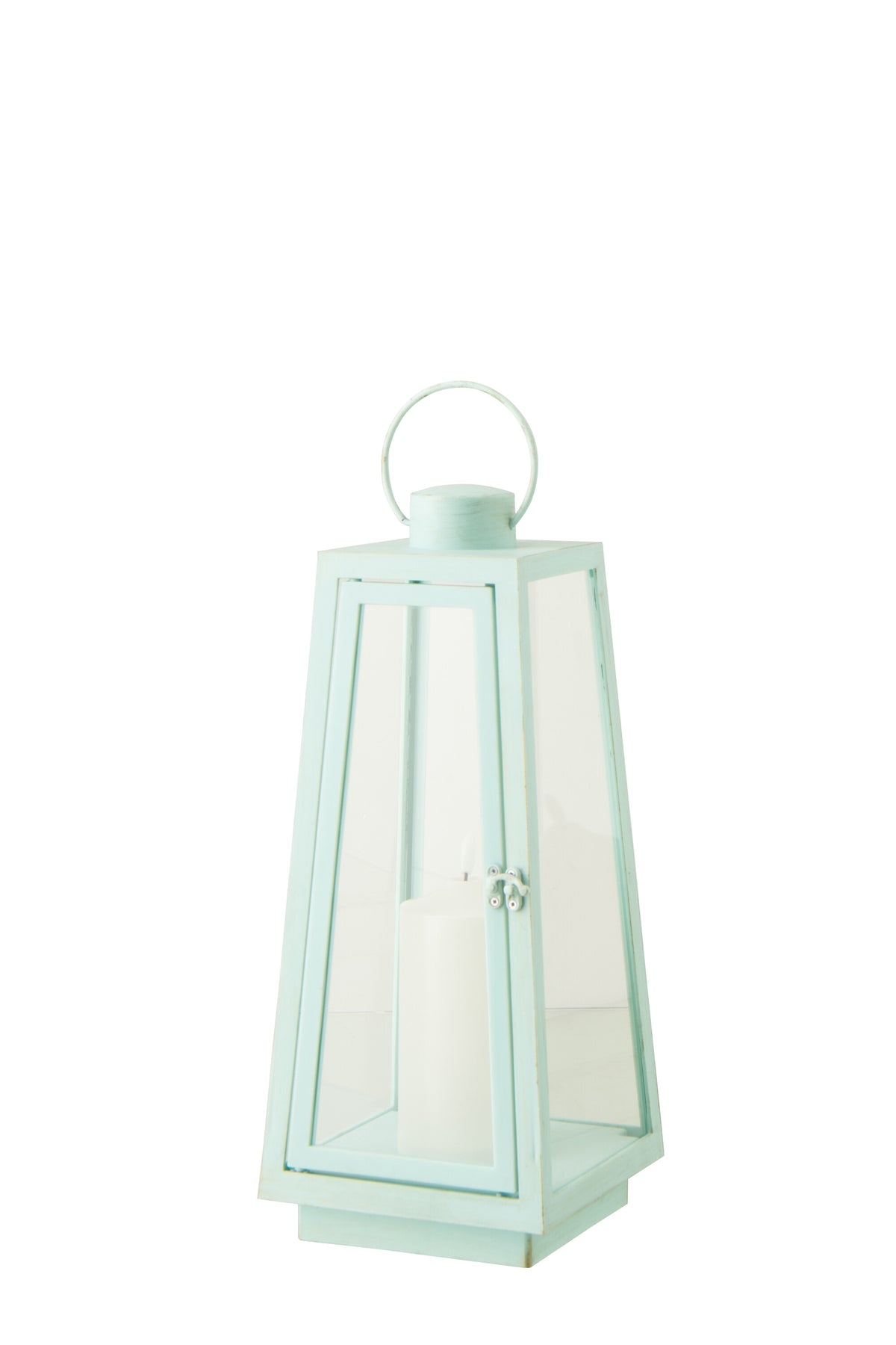 J-Line lantaarn   kaars - glas - turkoois - medium - LED lichtjes
