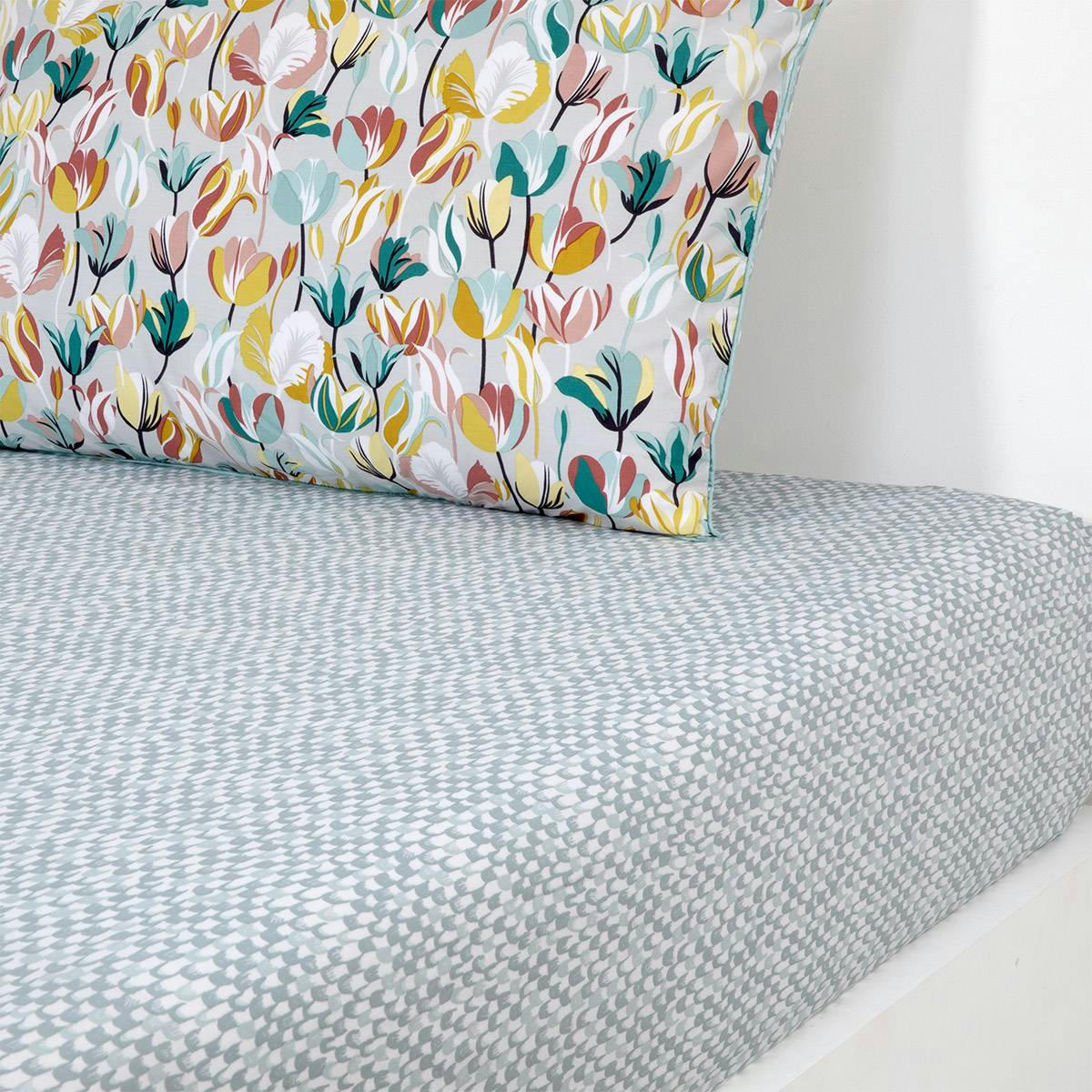 MARJA - Drap housse en percale de coton vert 160 x 200 cm