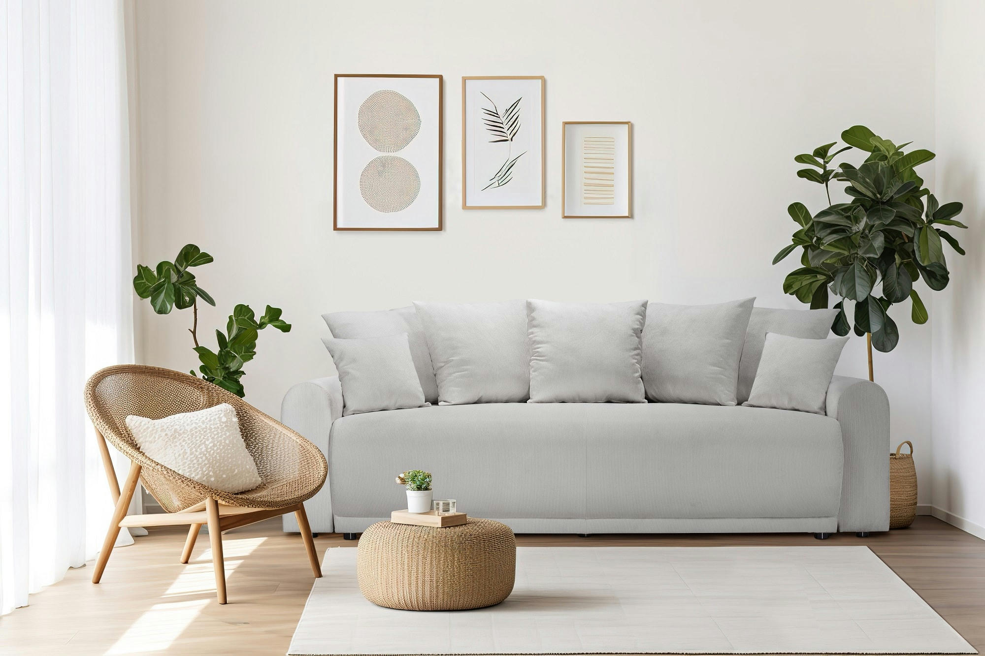 ANGE - Canapé droit convertible 3 places  en velours côtelé grège