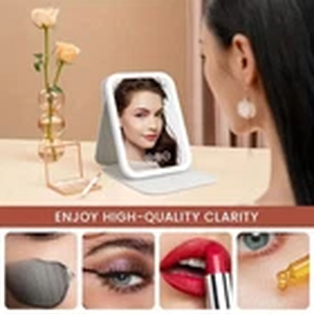 Havendro White Travel Makeup Mirror With 3-Color LED Lighting USB Rechargeable