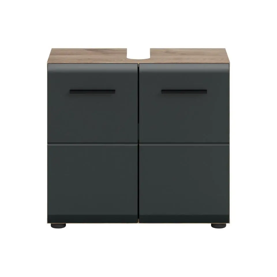 Hioshop Ice wastafel 2 deuren zwart mat- eiken decor