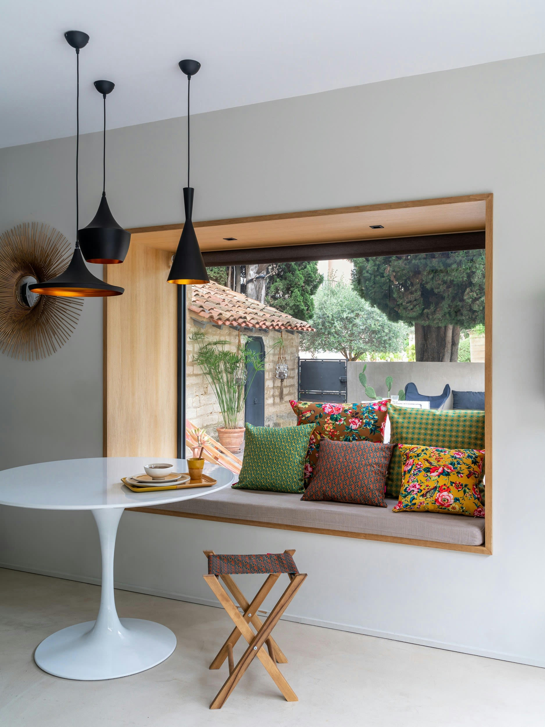 MOOREA - Housse de coussin extérieur graphique jaune 45x45