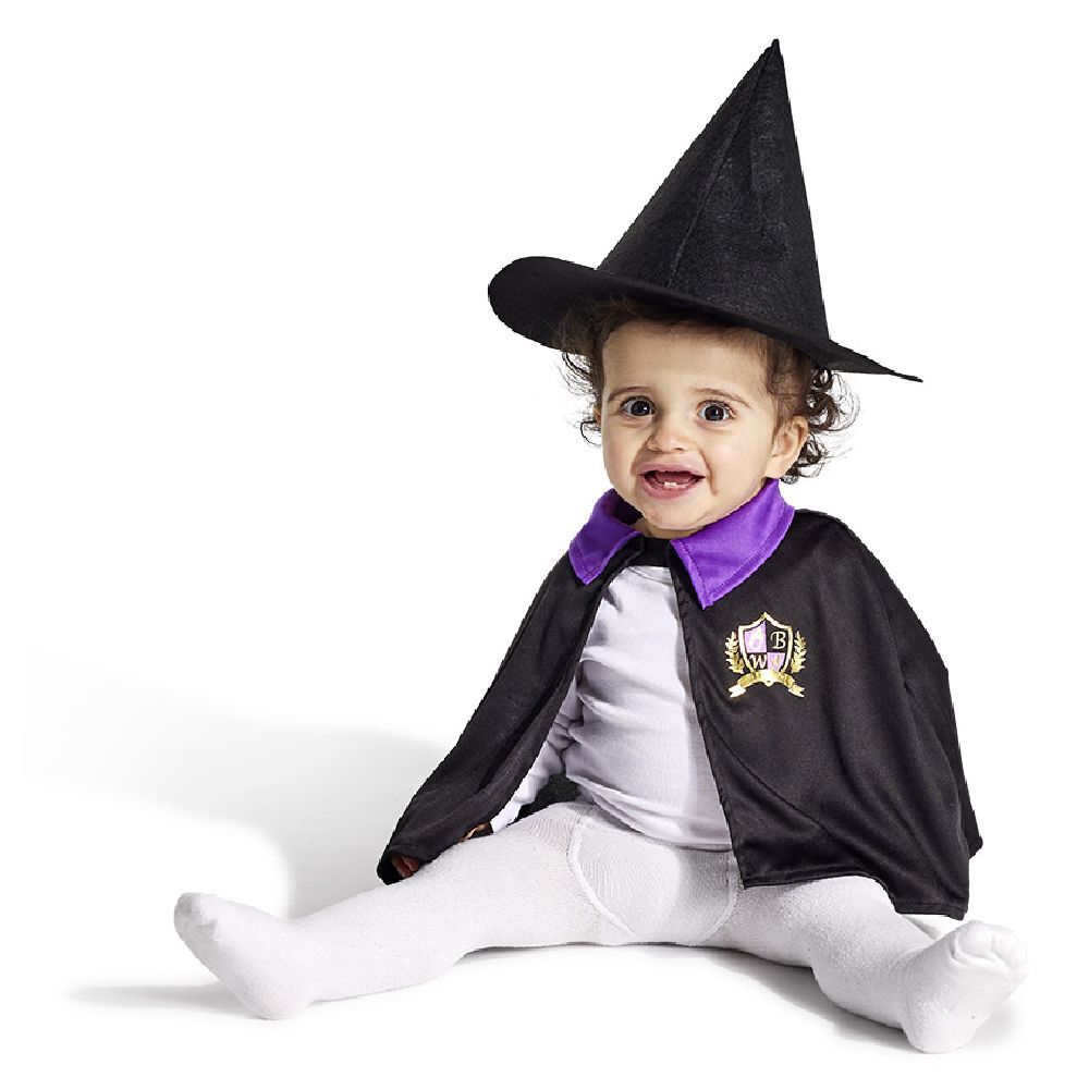 Déguisement bébé Halloween petit sorcier cape et chapeau noir violet