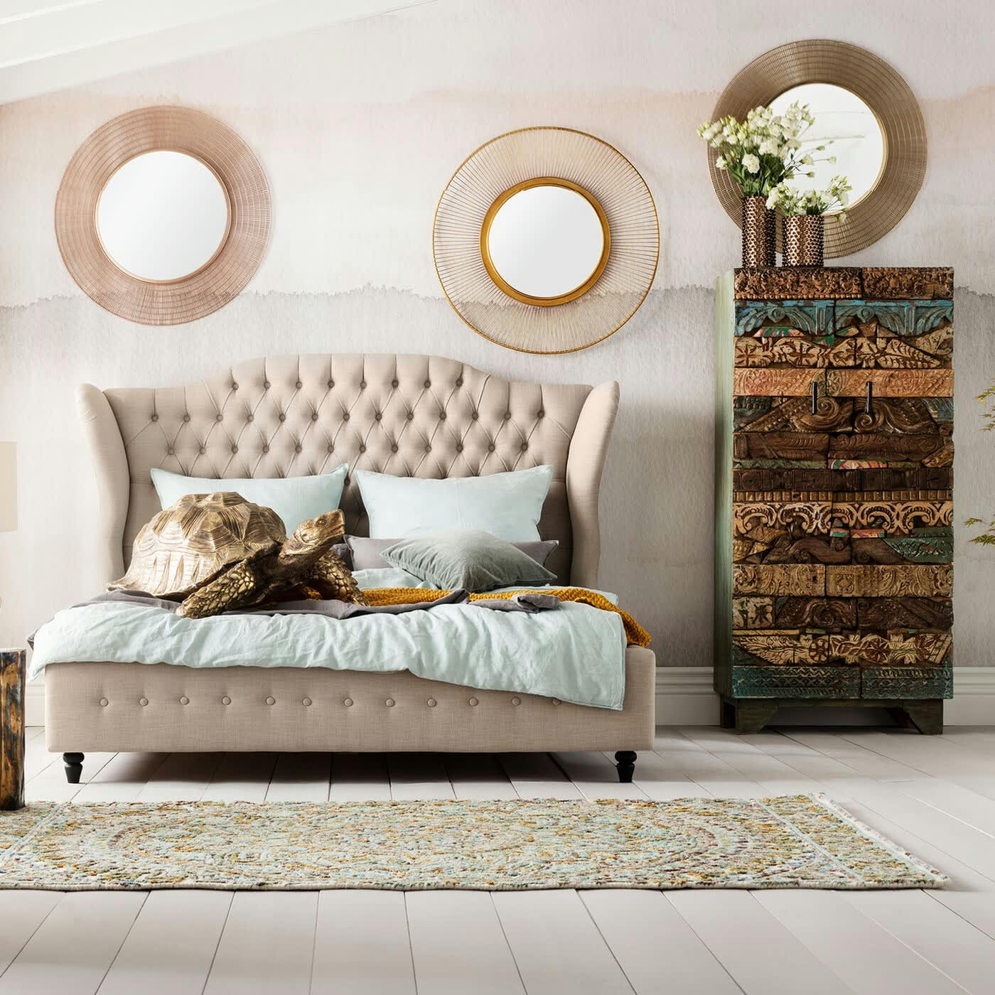 SUN STORM - Miroir rond en métal doré D93