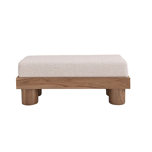 Banc en bois de teck et tissu bouclette 100 cm