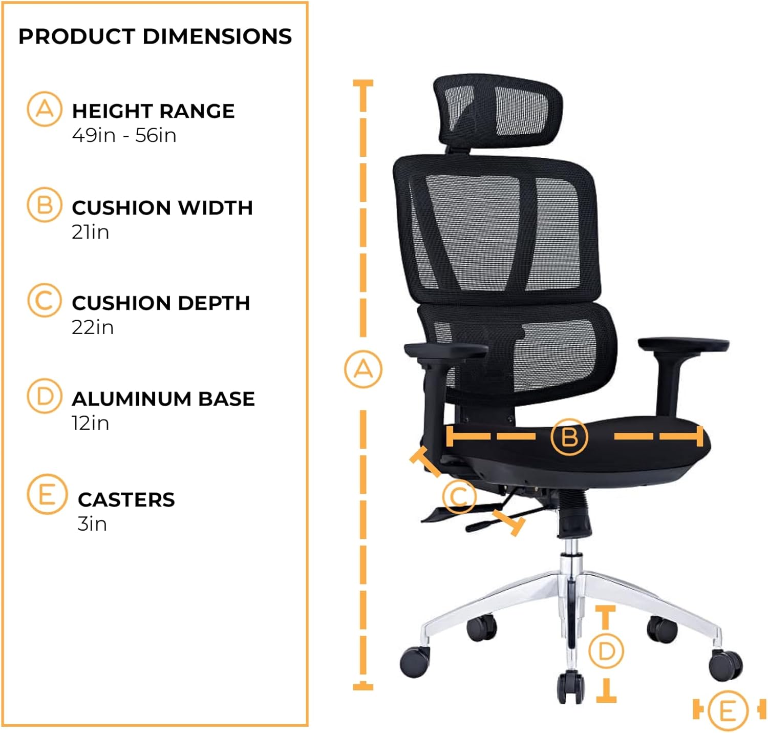 SUNLINE Elevate Office Chair - Ergonomic & Adjustable Lumbar Support System with Aluminum Base - 4D Curved Mesh Headrest & 3D Armrest Chair, Tilt Control