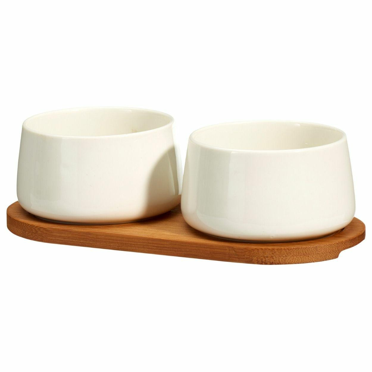 Zestaw do serwowania: deska bambusowa   2 miseczki porcelanowe 200 ml