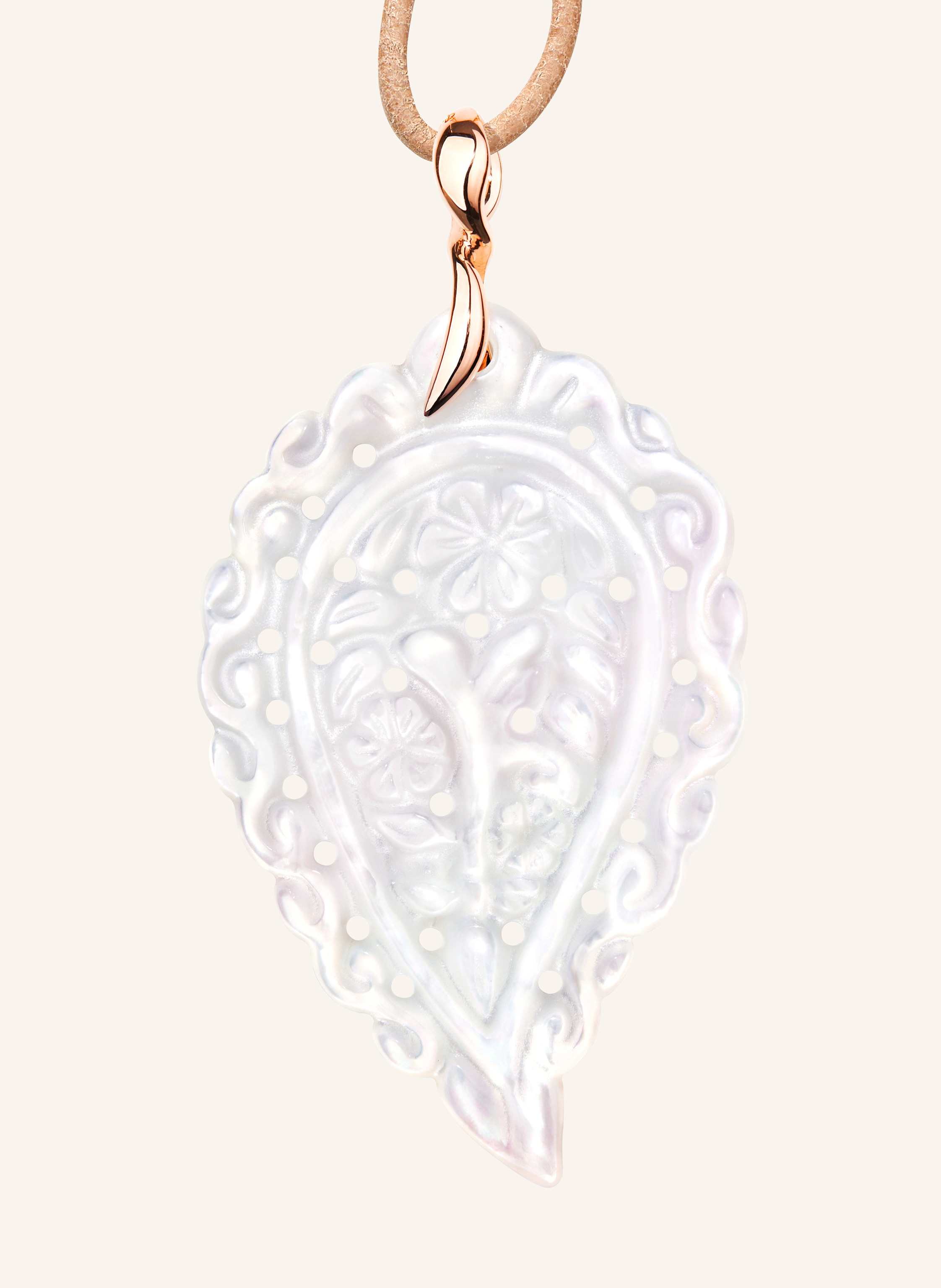 TAMARA COMOLLI Anhänger PENDANT INDIA LARGE MOTHER OF PEARL WHITE aus 18 Karat Roségold und Perlmutt