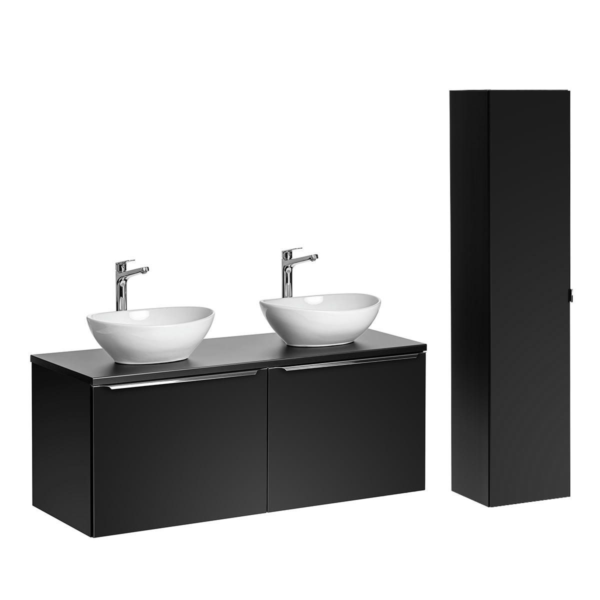 - Ensemble meuble double vasque 120cm et colonne stratifiés et mdf noir